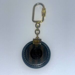 Authentic Fendi Brown and Gold Penguin Stripe Key Chain
